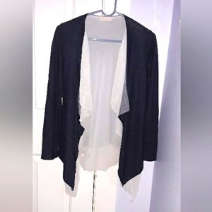 Pebble and Stone, Navy Blue W/White Sheer Lining Cardigan, Size S